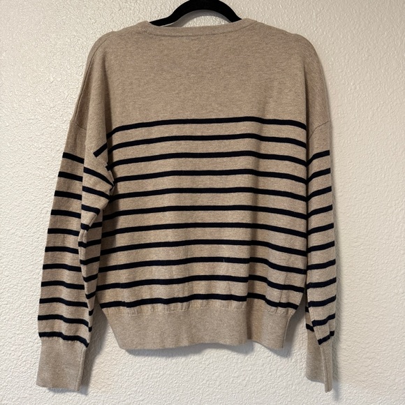 Jenni Kayne Avery Crewneck Oat Navy Stripe Cotton Merino Sweater Medium - Picture 7 of 7